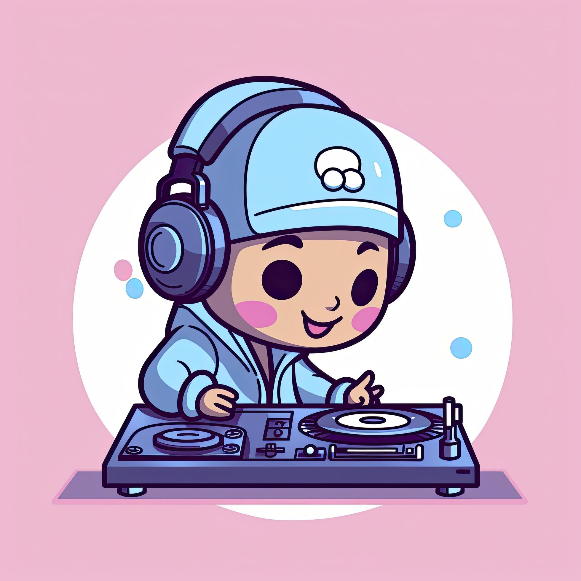 Cute dj playing music cartoon icon illustration. people music icon