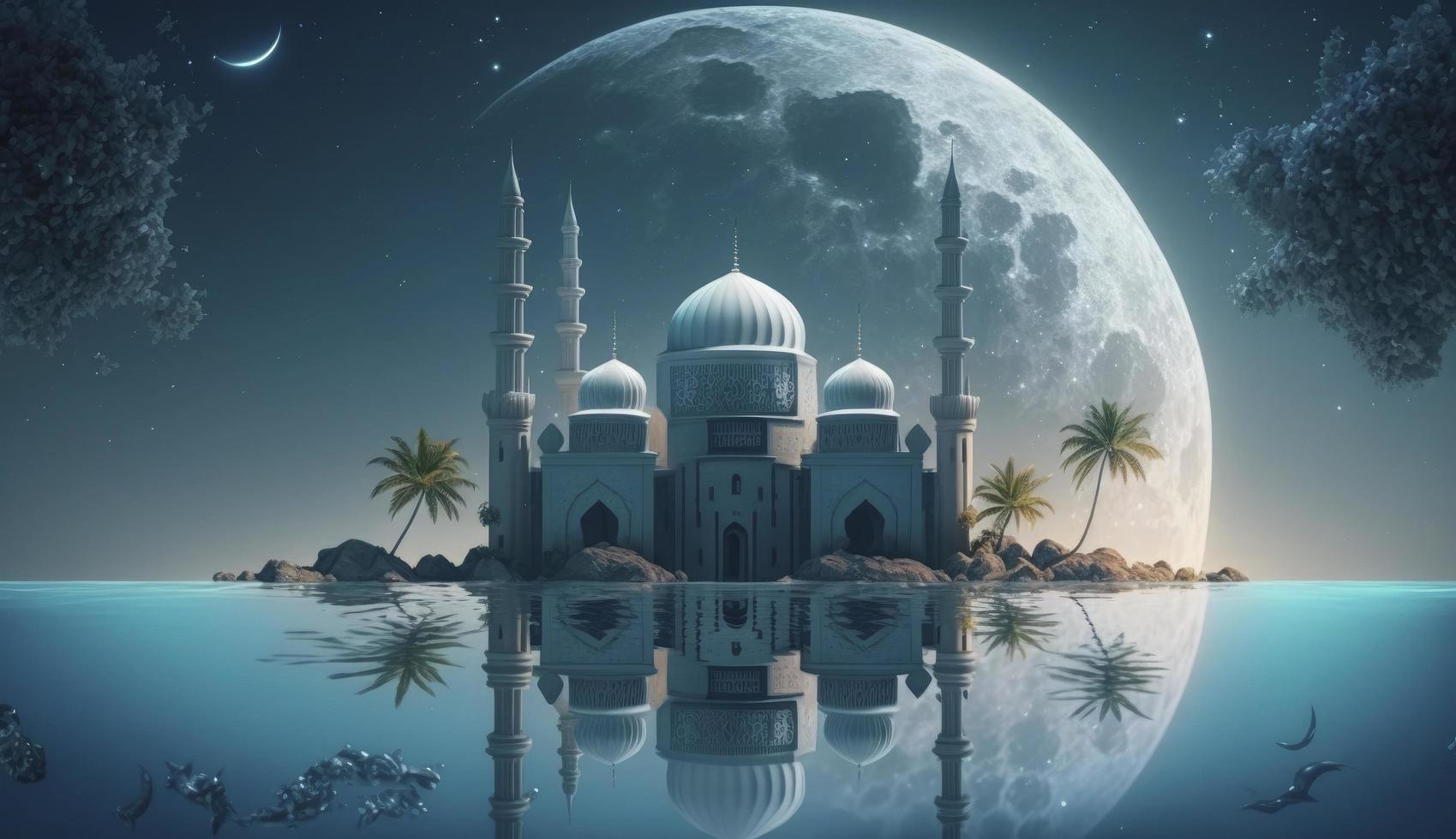 3d illustration of amazing architecture design of muslim mosque ramadan concept, illustration of amazing architecture design of muslim mosque ramadan concept, Generate Ai photo