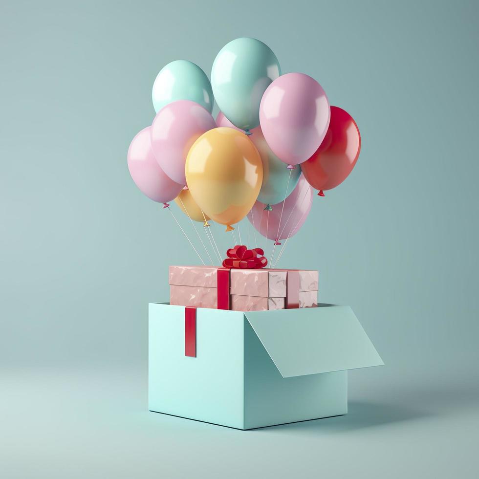 Free photo 3d balloons and present box, generat ai