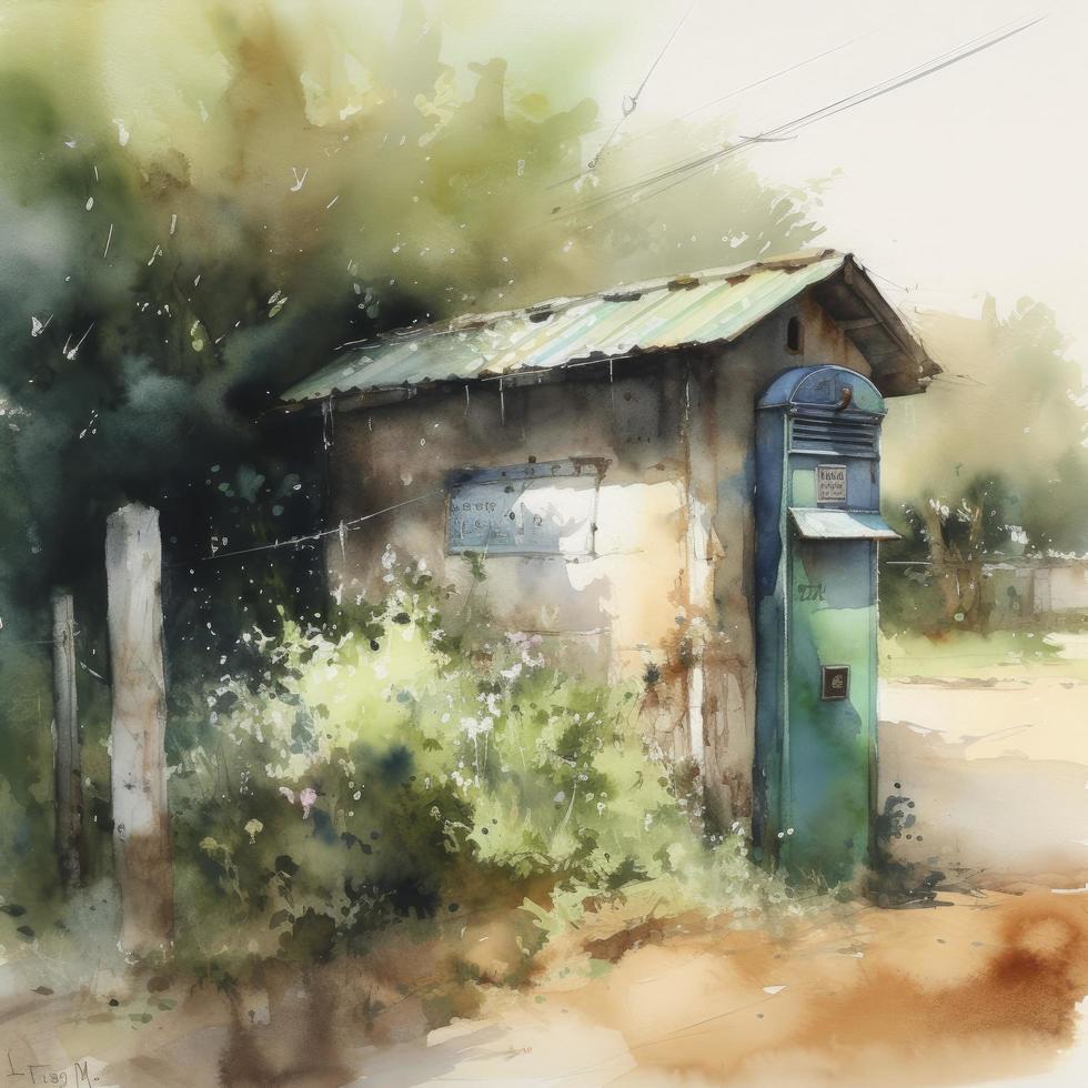 watercolor painting, a separate high-volume mailbox, the background is the smudge effect, morandi color, Generate Ai photo