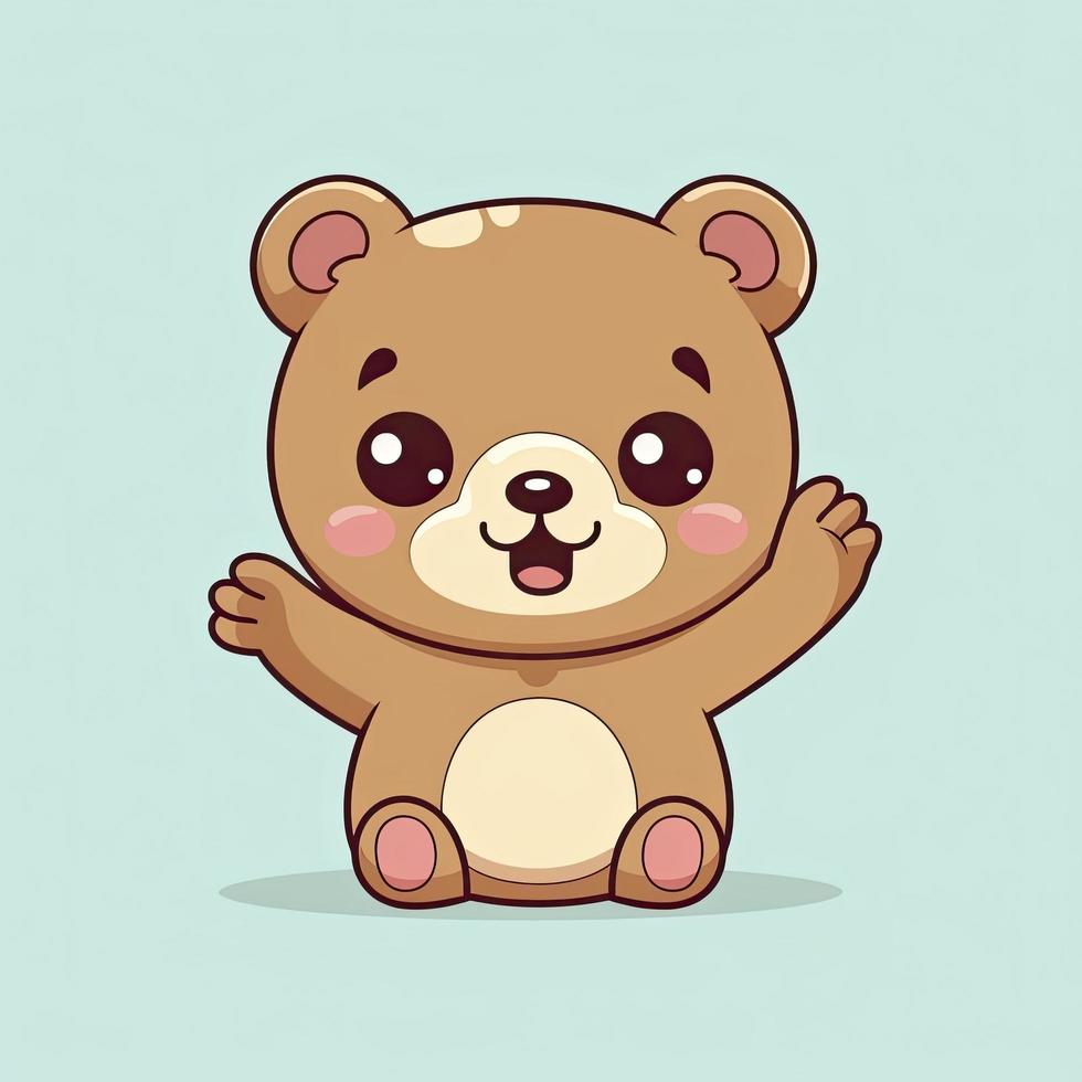 Cute teddy bear waving hand cartoon icon illustration, generat ai photo