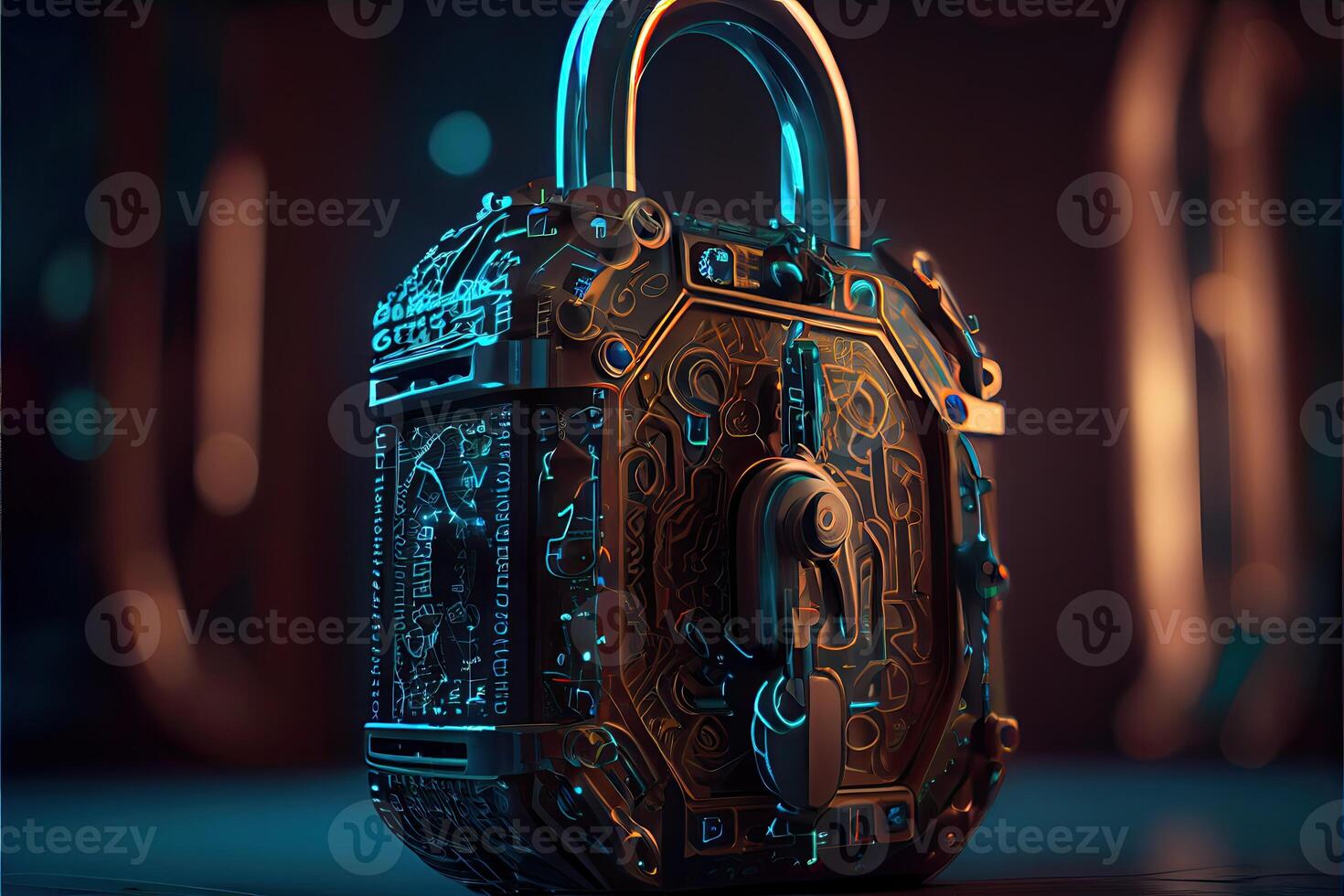 Cyber security network. digital padlock with data protection, technology networking and social network photo