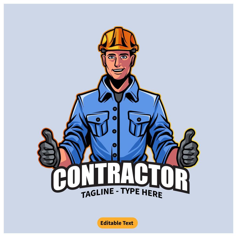 Professional Contractor Mascot Logo with Safety Helmet and Double Thumbs Up vector