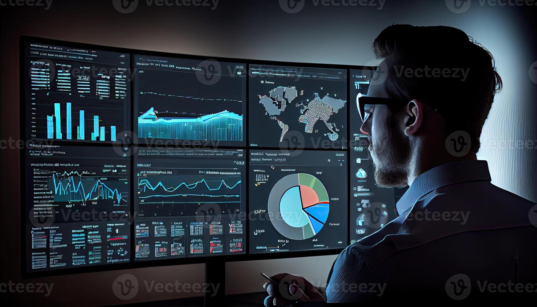 Analyst working on business analytics dashboard photo