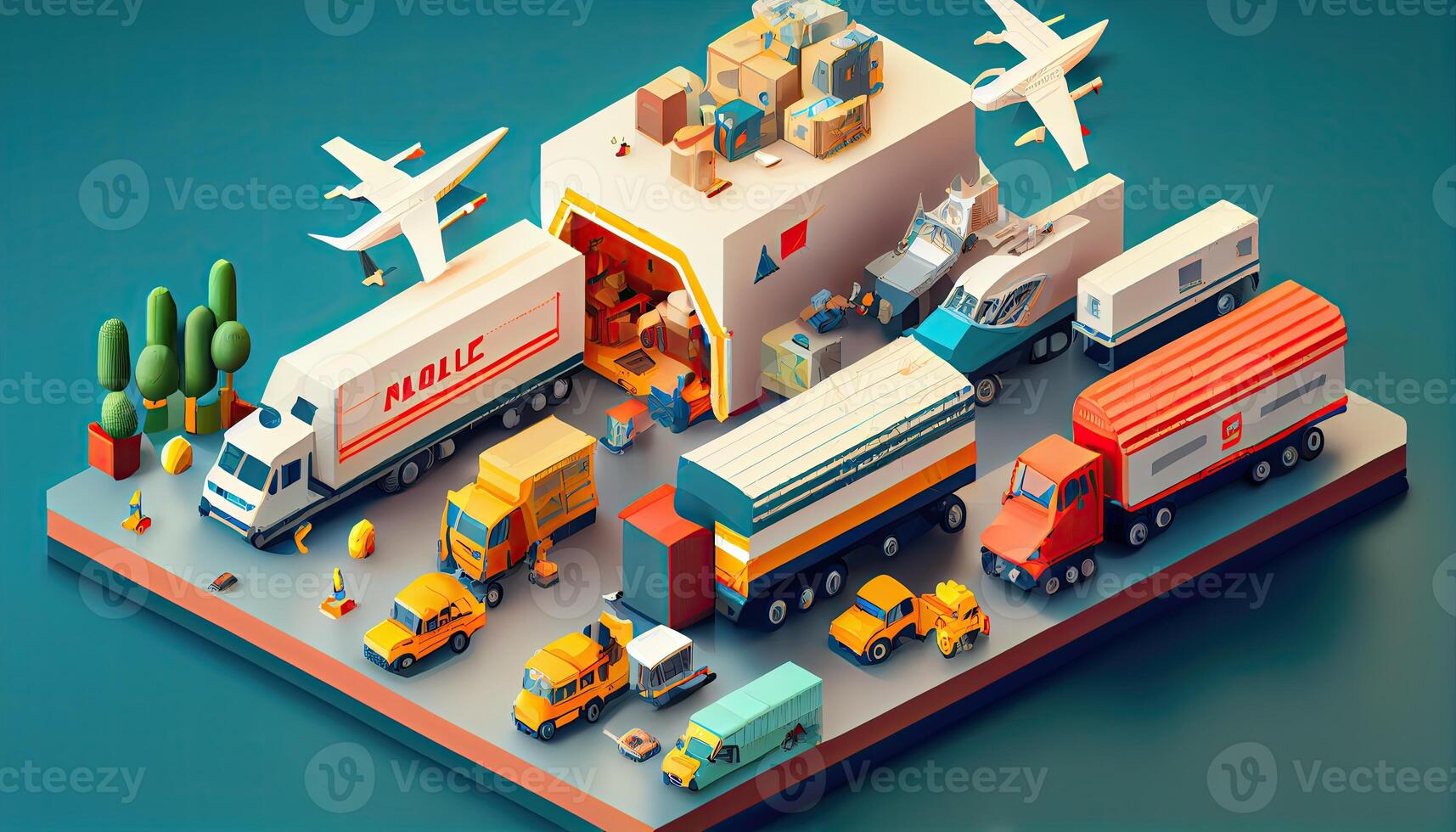 Isometric diorama of a logistic and transportation concept photo