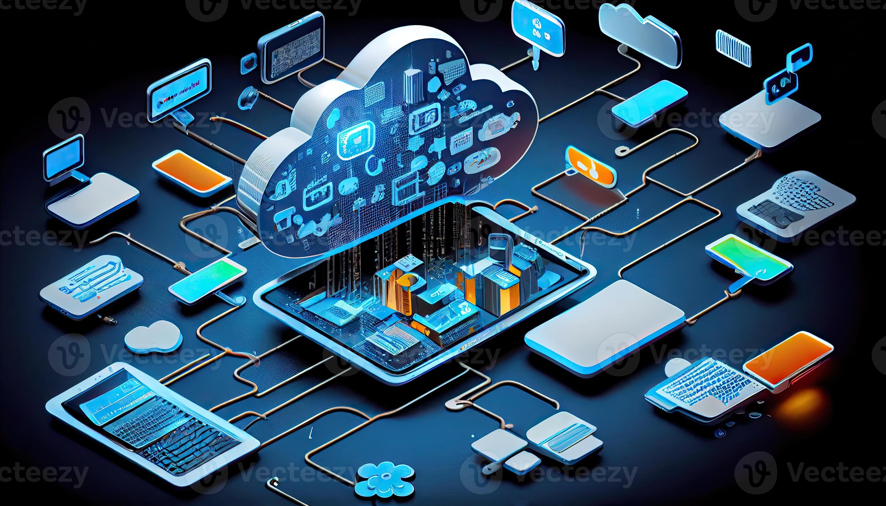 Cloud technology computing Devices connected to digital storage in the