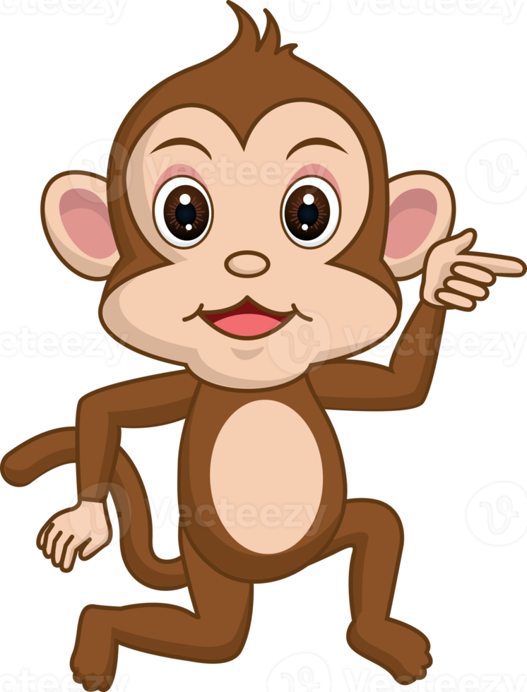 Cute monkey in cartoon style isolated. Monkey mascot on white background  illustration png