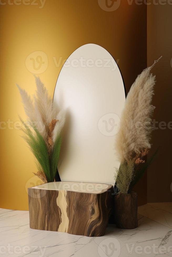 3d rendering, abstract minimal geometric forms. Brown luxury podium display for product presentation. photo