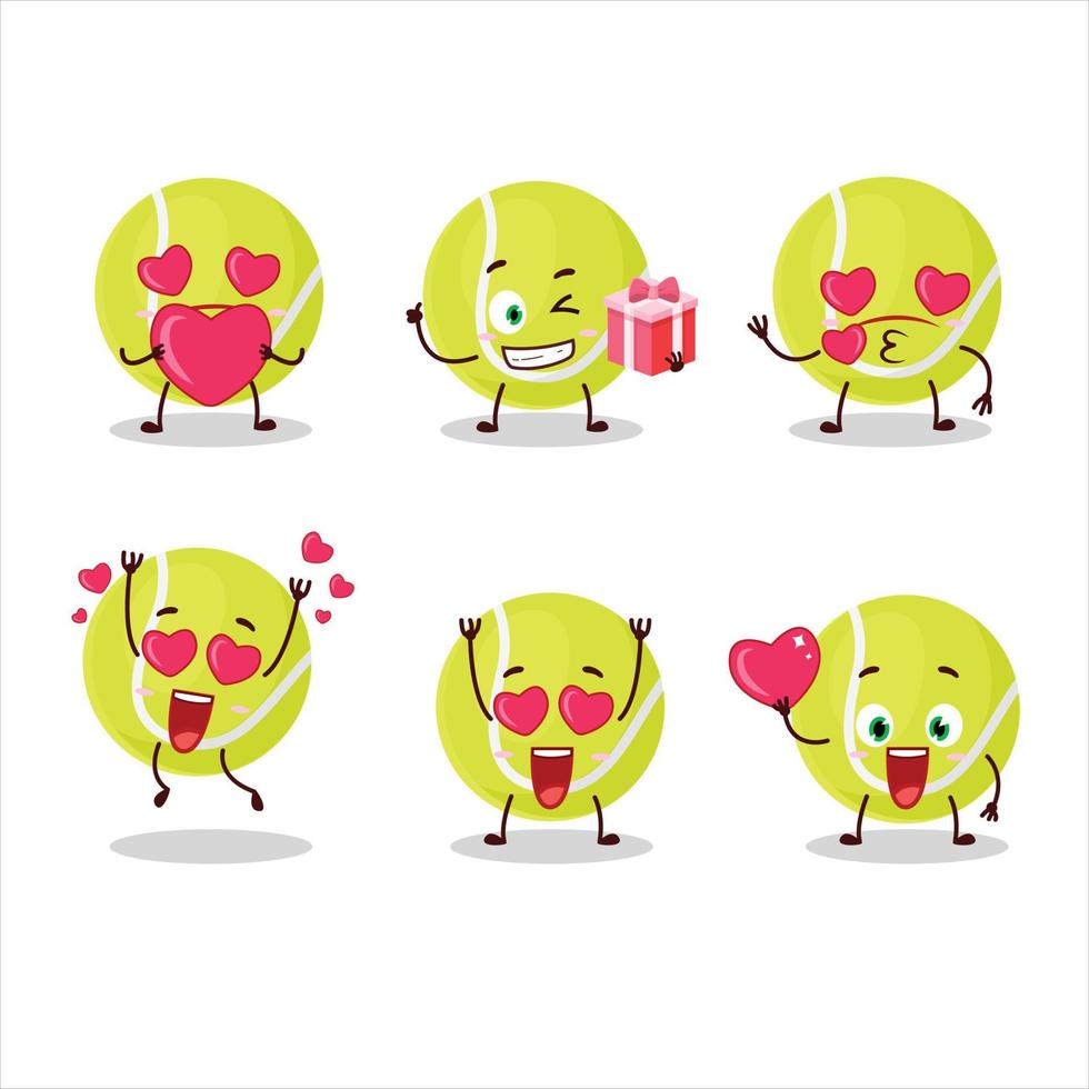 tenis pelota dibujos animados personaje con amor linda emoticon vector