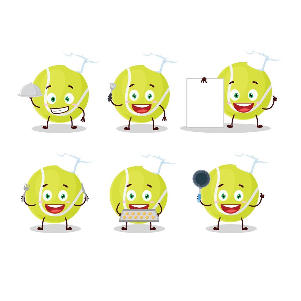 dibujos animados personaje de tenis pelota con varios cocinero emoticones vector