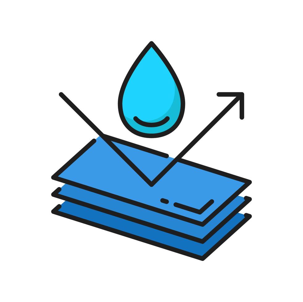 Waterproof material, water resistant surface icon vector