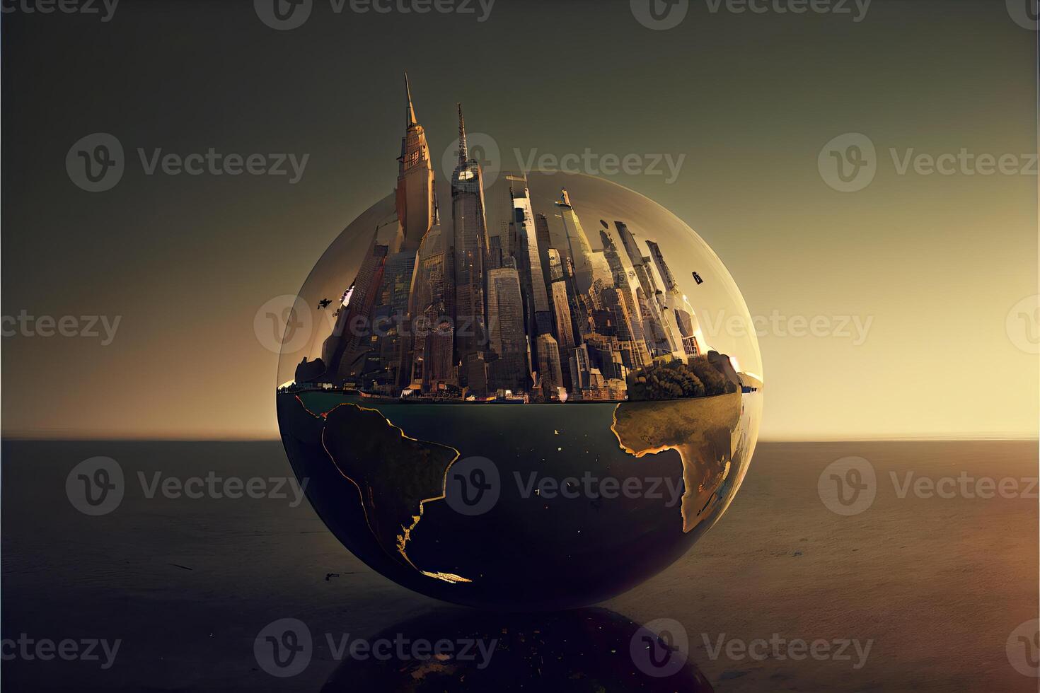 The city grows on the globe photo