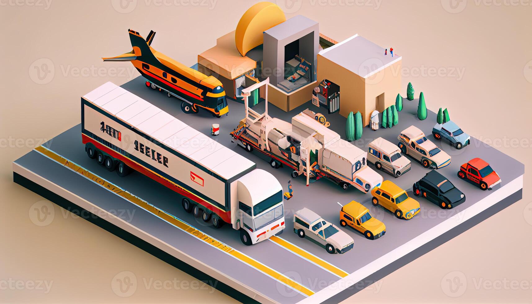 isométrica diorama de un logístico y transporte concepto generado ai foto