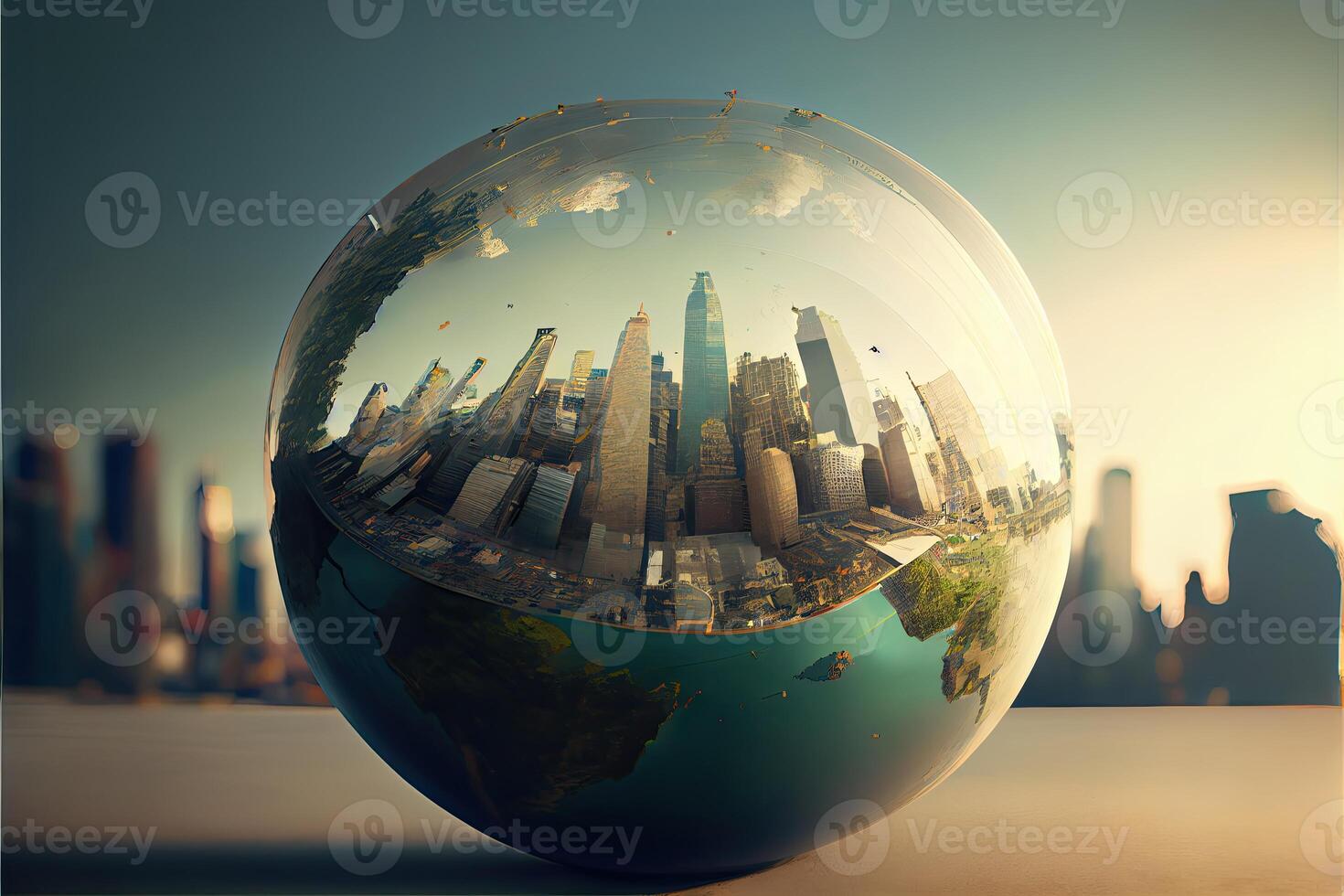 The city grows on the globe photo