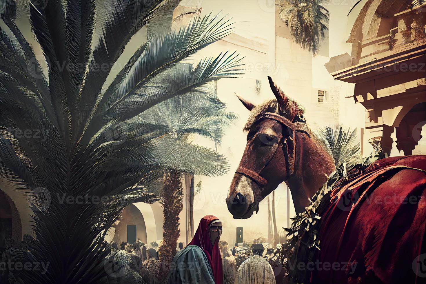 Domingo de palma en el ocasión de Jesús' entrada dentro Jerusalén generado ai foto