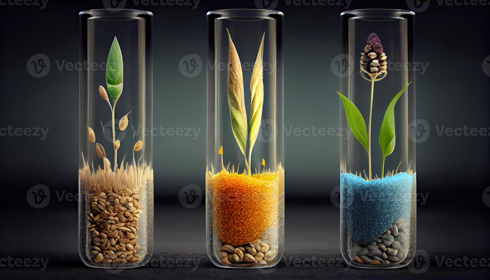 Plant seeds in test tubes for genetics research. Laboratory Analysis of Agricultural Commodities photo