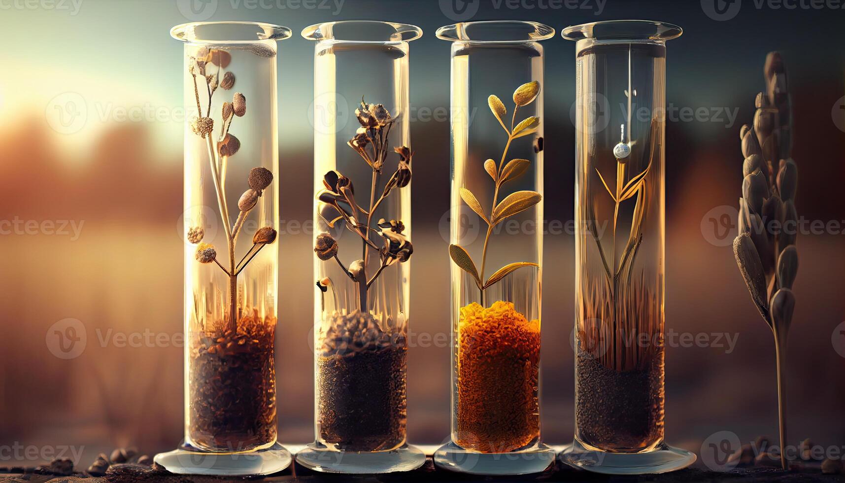 Plant seeds in test tubes for genetics research. Laboratory Analysis of Agricultural Commodities photo