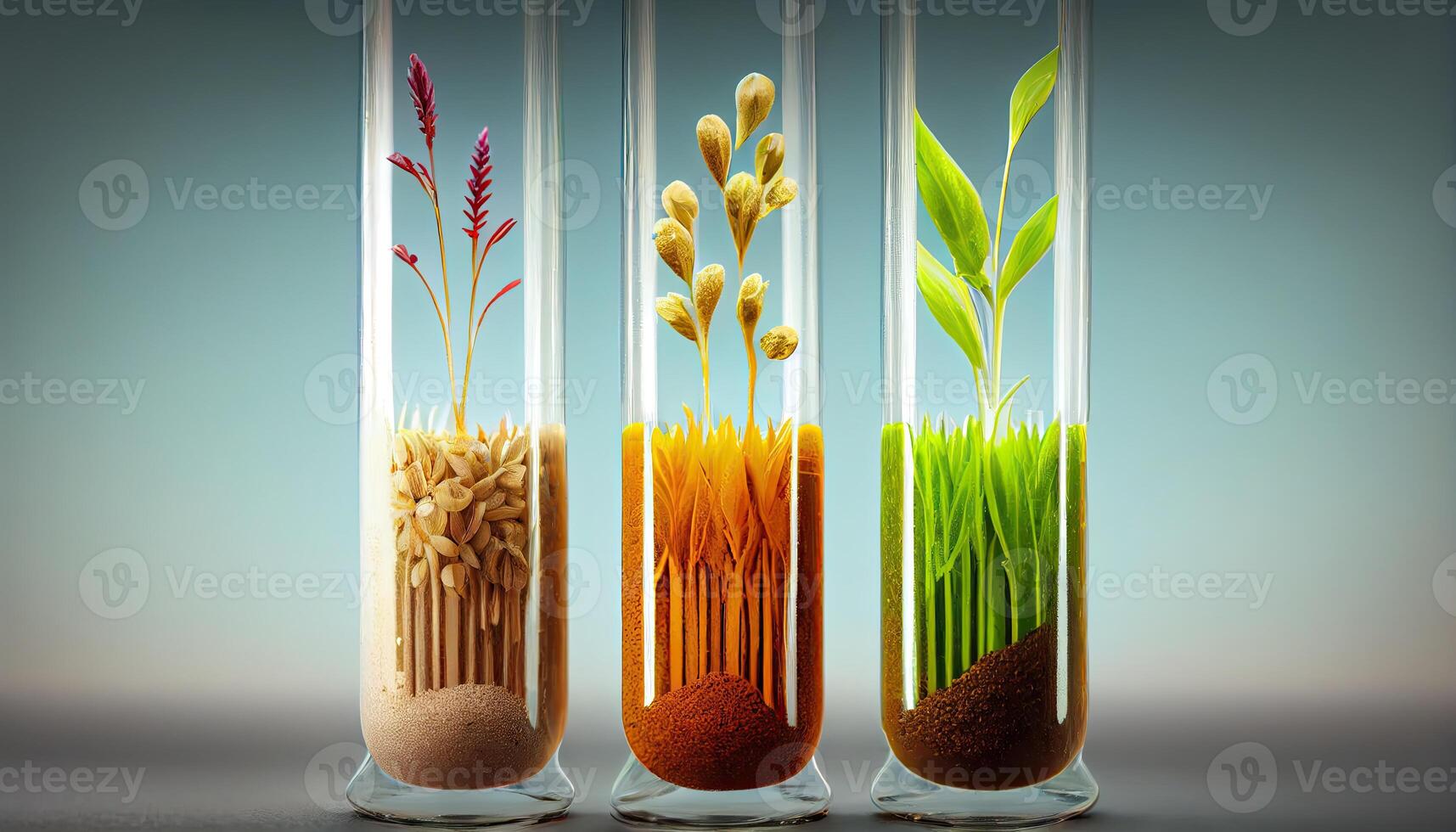 Plant seeds in test tubes for genetics research. Laboratory Analysis of Agricultural Commodities photo