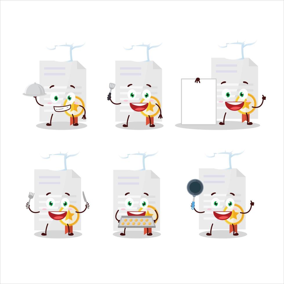 Cartoon character of award diploma with various chef emoticons vector