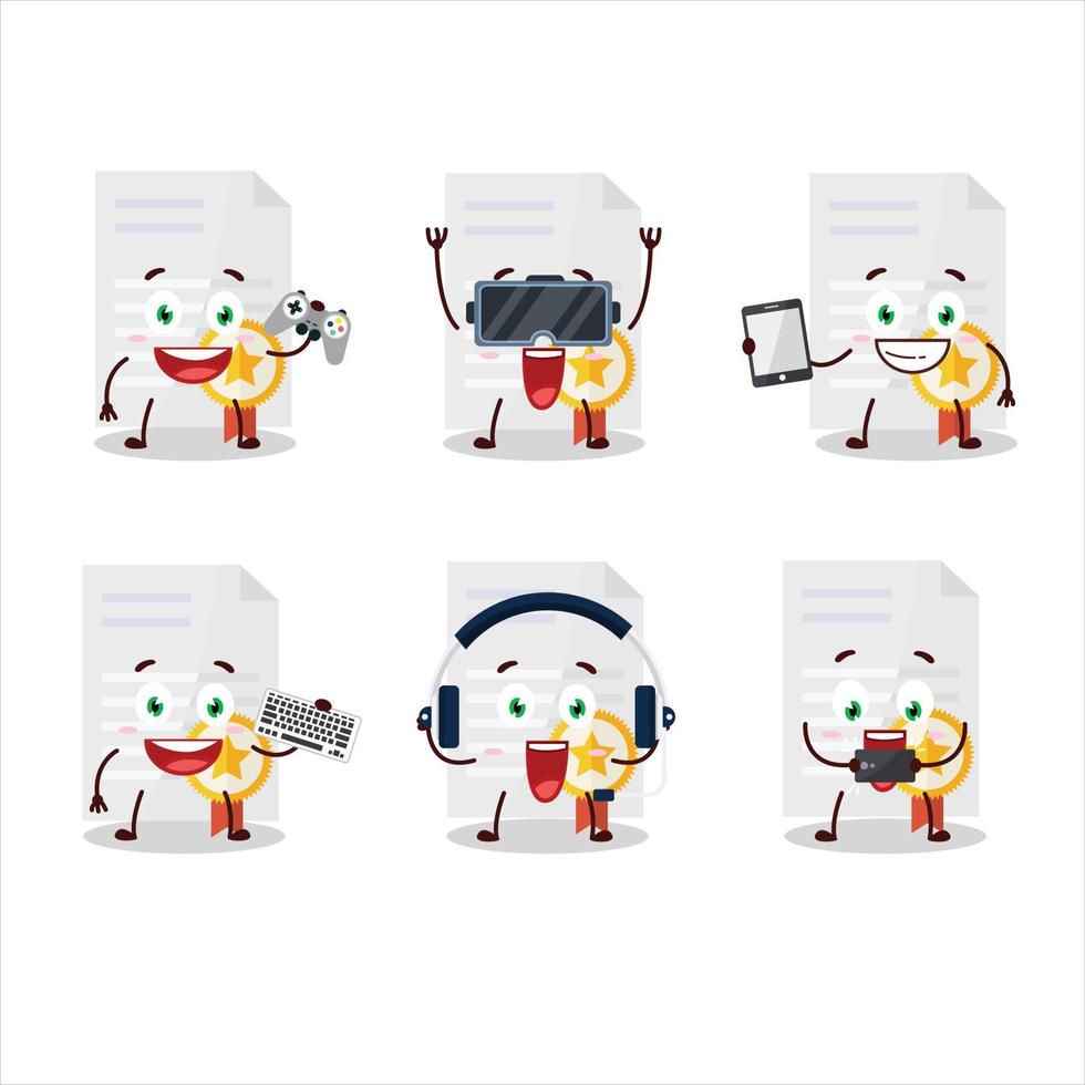 Award diploma cartoon character are playing games with various cute emoticons vector