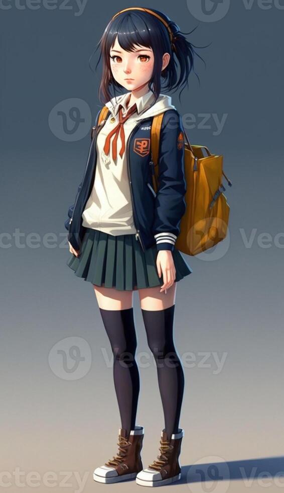 3D cartoon of cute Japanese women wearing school clothes fullbody,cartoon cute and innocent japanese school girl, photo