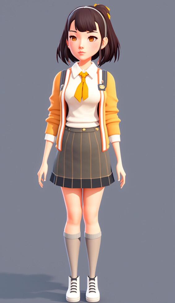 3D cartoon of cute Japanese women wearing school clothes fullbody,cartoon cute and innocent japanese school girl, photo