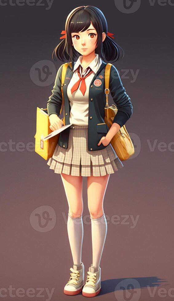 3D cartoon of cute Japanese women wearing school clothes fullbody,cartoon cute and innocent japanese school girl, photo