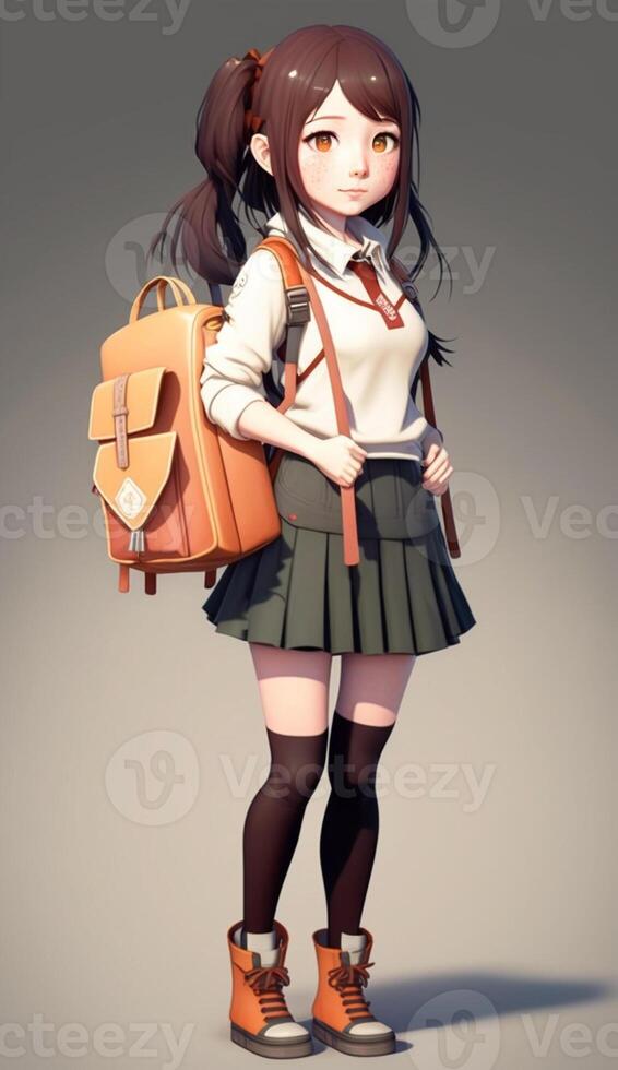 3D cartoon of cute Japanese women wearing school clothes fullbody,cartoon cute and innocent japanese school girl, photo