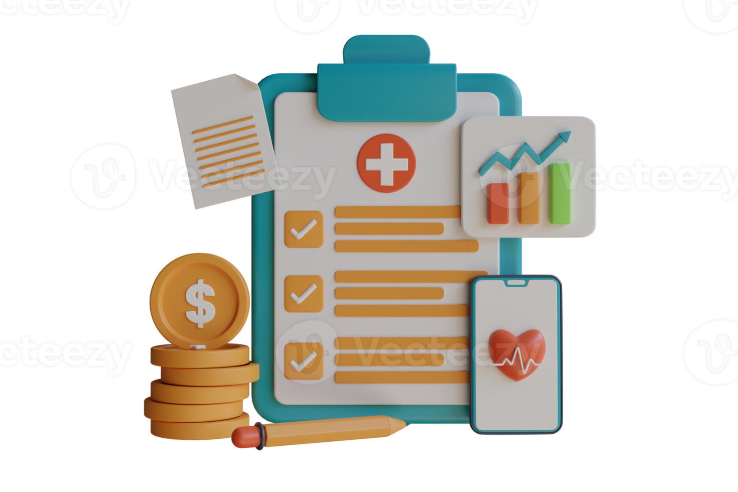 3D Illustration of medical bill to pay for medicines. Rising medicine cost and medication prices surging costs of pharmacy. 3D Illustration png