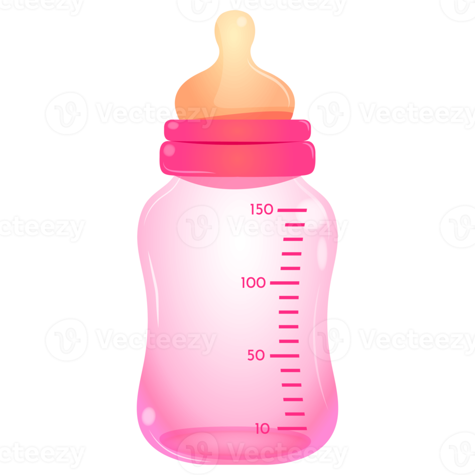 dessin animé rose bébé alimentation bouteille illustration de nouveau née bébé Plastique Lait bouteille avec silicone mamelon. illustration pour imprimer, la toile, mobile et infographies. bébé douche, le sexe révéler élément png