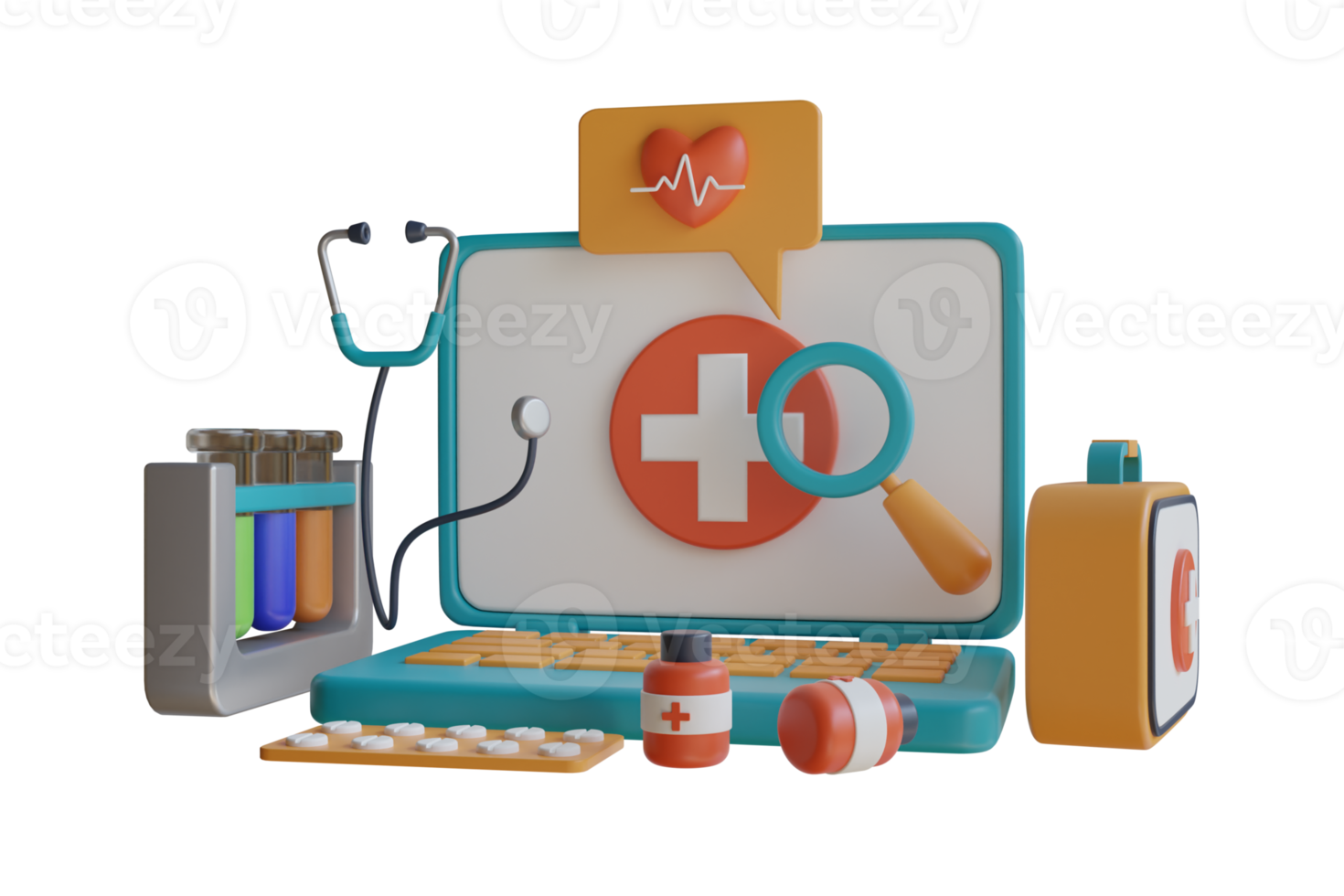 3D Illustration for health care, first aid, online medical services. Website concept design for medical help resources. Online doctor instant help approach. Healthcare business solution. png