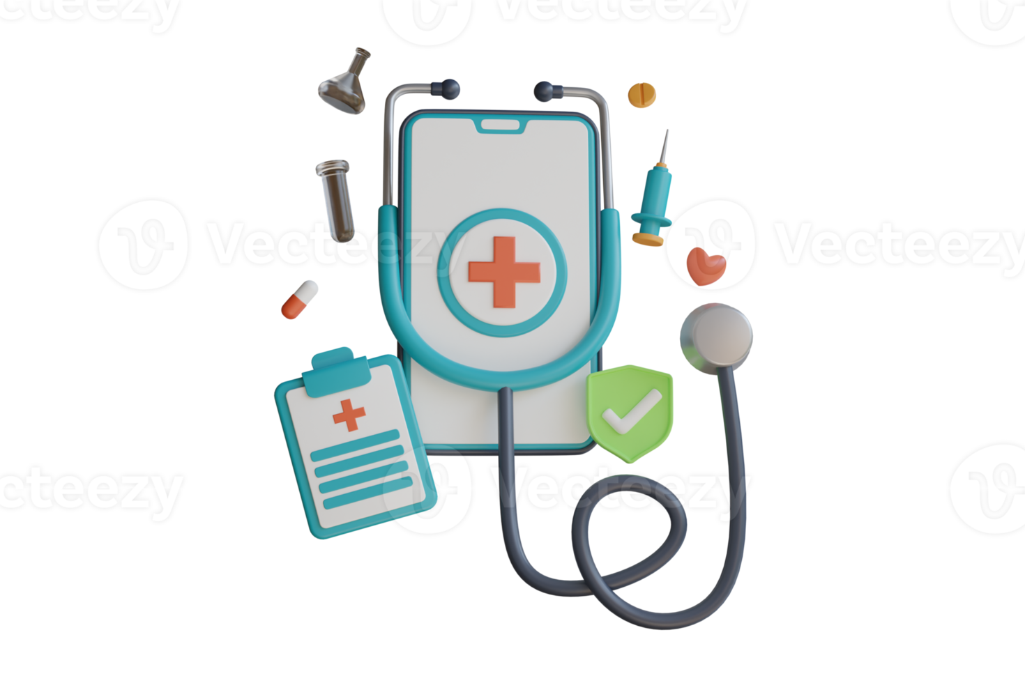 Online medical clinic, online medical consultation, tele medicine. Innovative medical app on a smartphone. healthcare and technology concept. 3D Illustration png