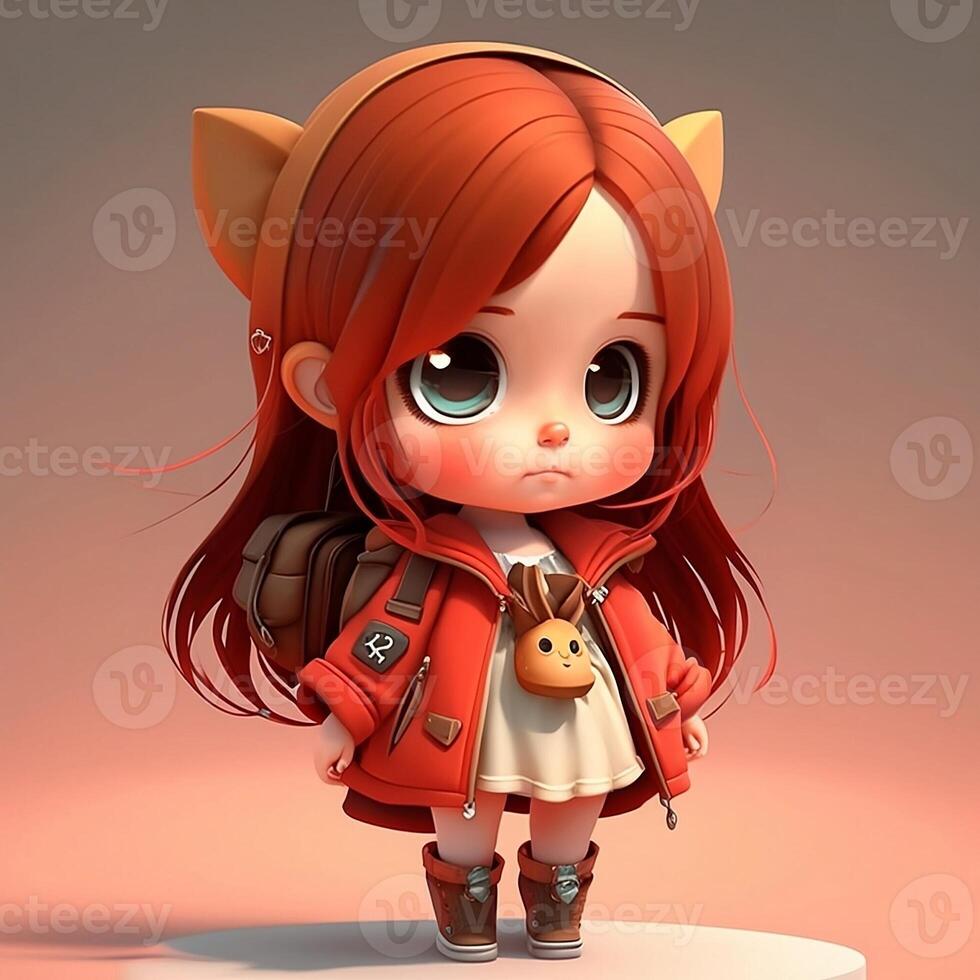 3d linda anime chibi estilo niña aislado en limpiar antecedentes. niños día. avatar. generativo ai foto