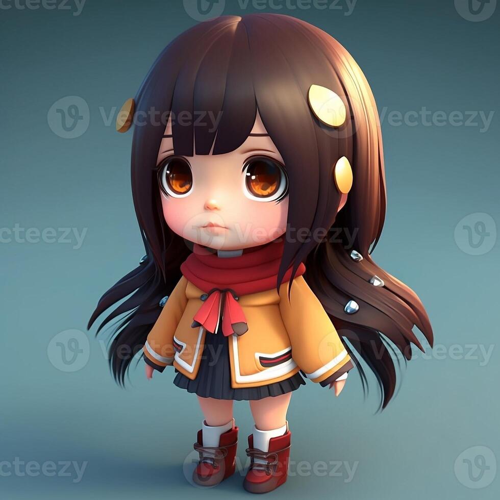 3D cute Anime Chibi Style girl isolated on clean background. Children Day. Avatar. photo