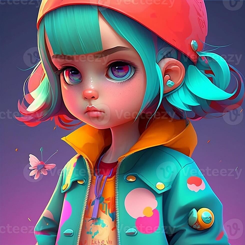 3D cute Anime Chibi Style teenager girl isolated on clean background. Children Day. Avatar. photo