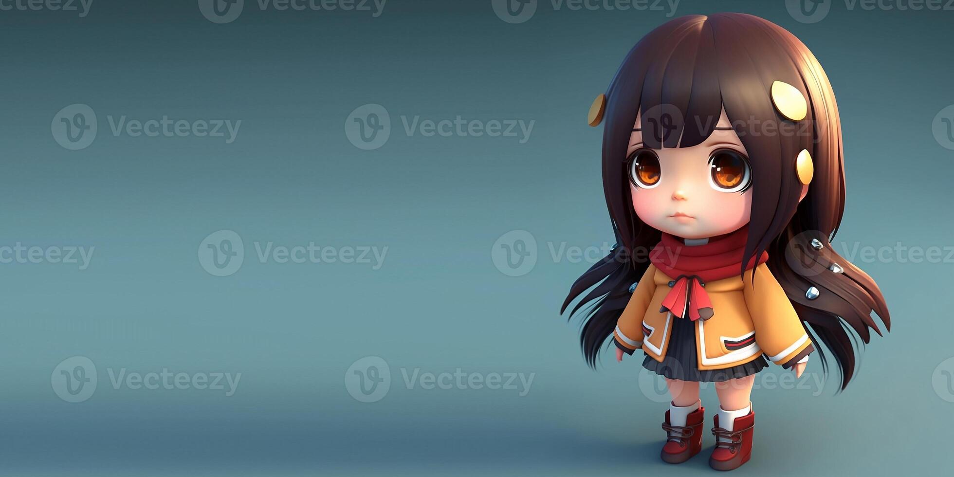 3D cute Anime Chibi Style girl isolated on clean background. Children Day banner. Avatar. photo