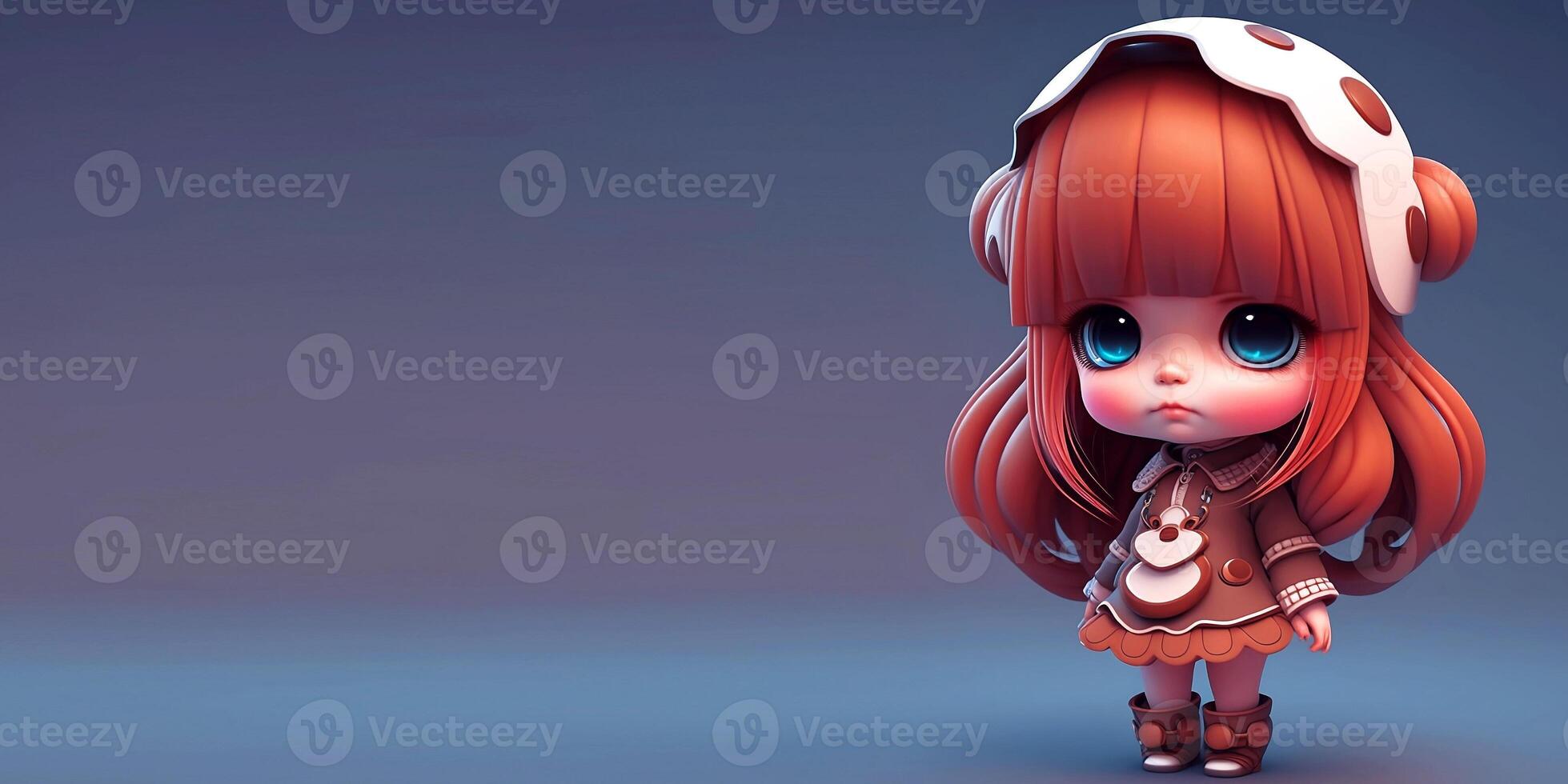 3D cute Anime Chibi Style girl with big eyes isolated on clean background. Children Day banner. Avatar. photo