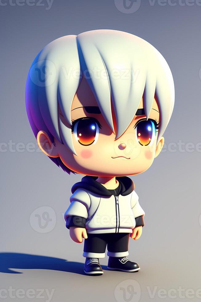 3d linda anime chibi estilo chico personaje aislado en gris antecedentes. para niños día. avatar. generativo ai foto