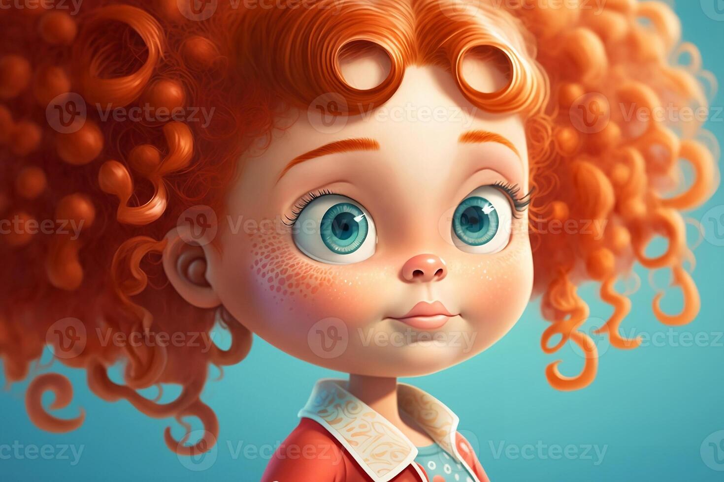 Cute cartoon redhead girl isolated on clean background. Children's Day. Avatar. photo