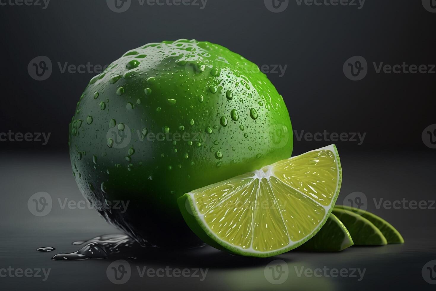Realistic tasty lime fruit isolated on a wooden table. photo