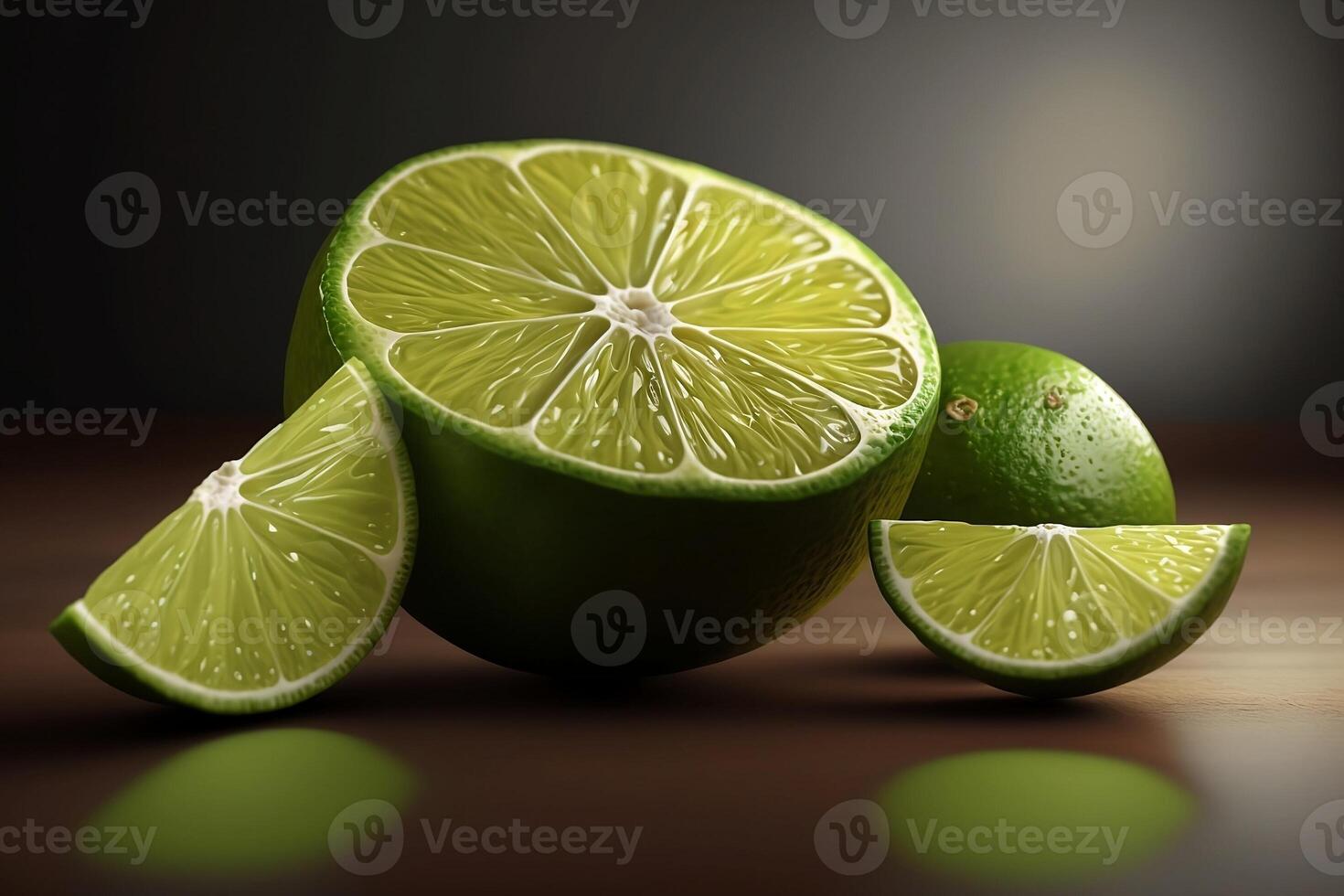 Realistic tasty lime fruit isolated on a wooden table. photo