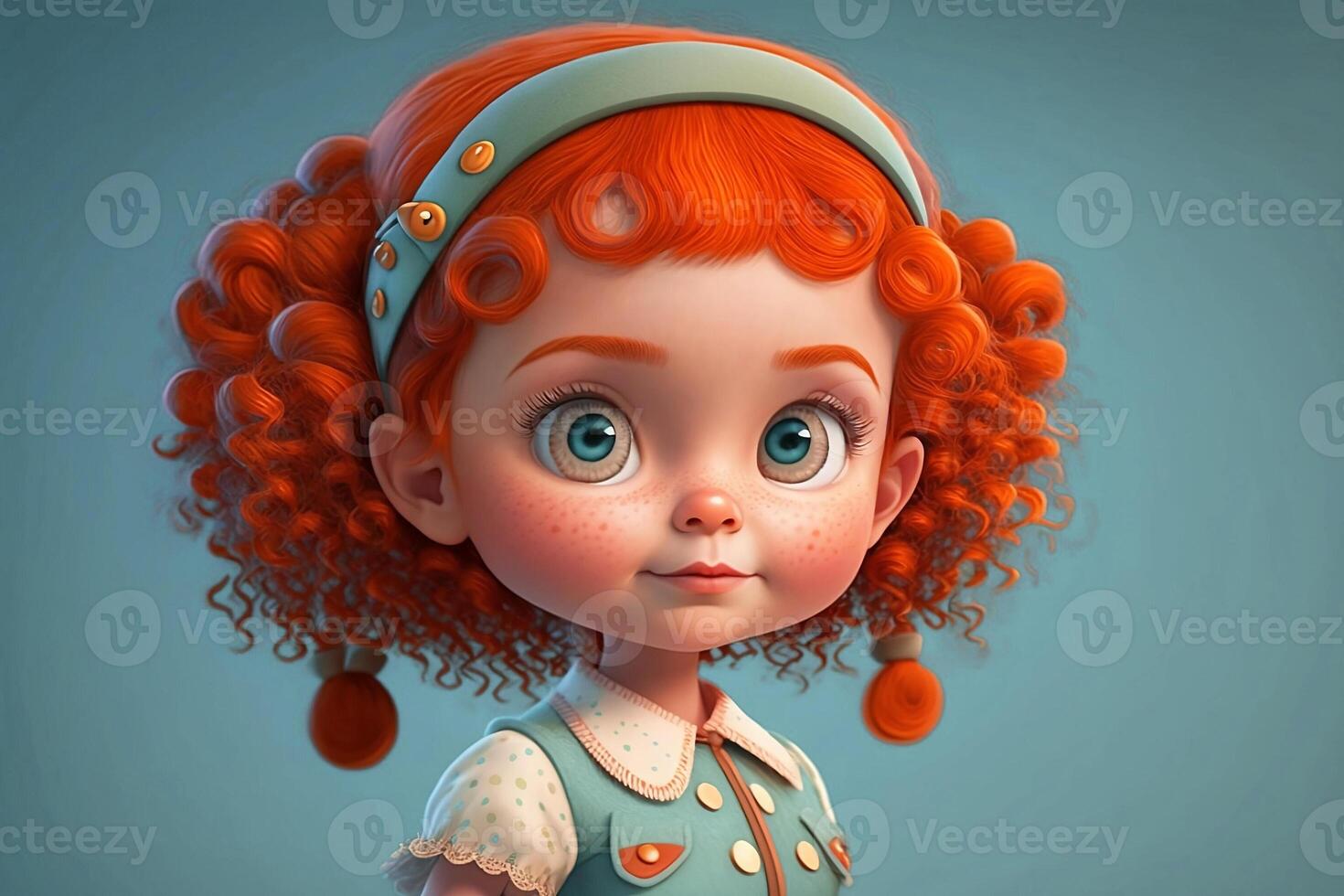 Cute cartoon redhead girl isolated on clean background. Children's Day. Avatar. photo