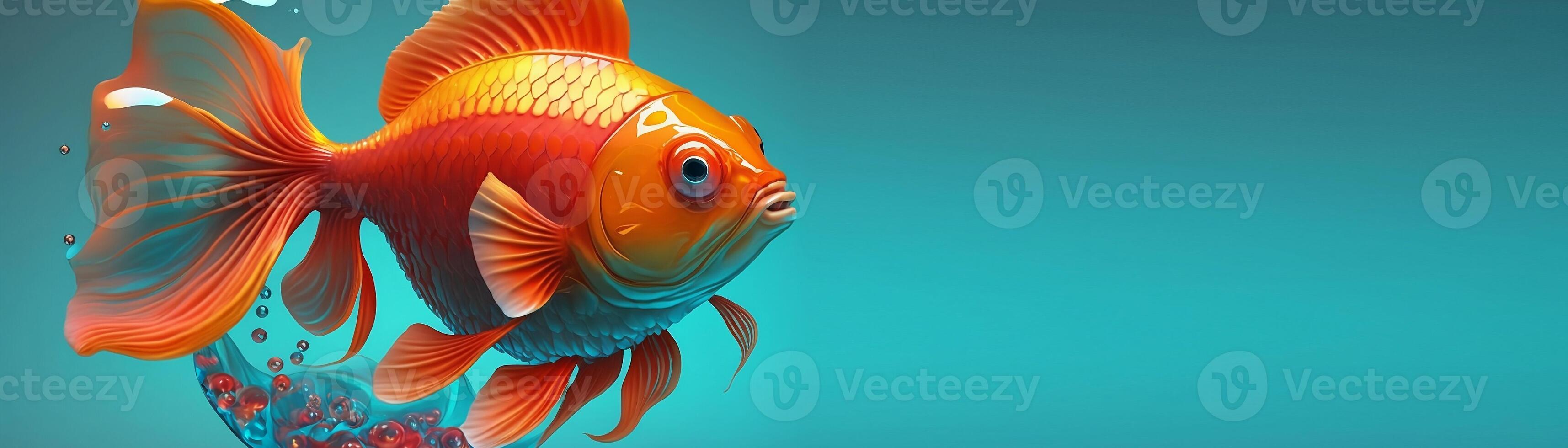 3D realistic single big Goldfish isolated on clean background banner. photo