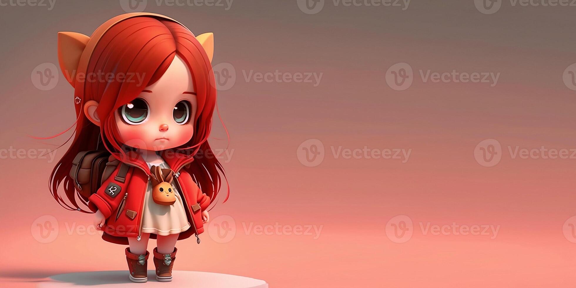 3d linda anime chibi estilo niña aislado en limpiar antecedentes. niños día bandera. avatar. generativo ai foto