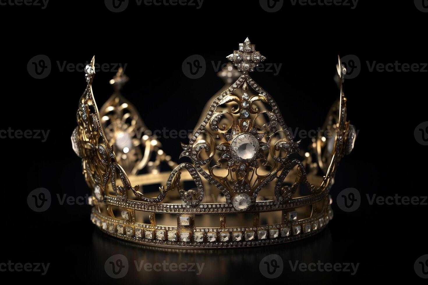 Crown with diamonds on black. photo
