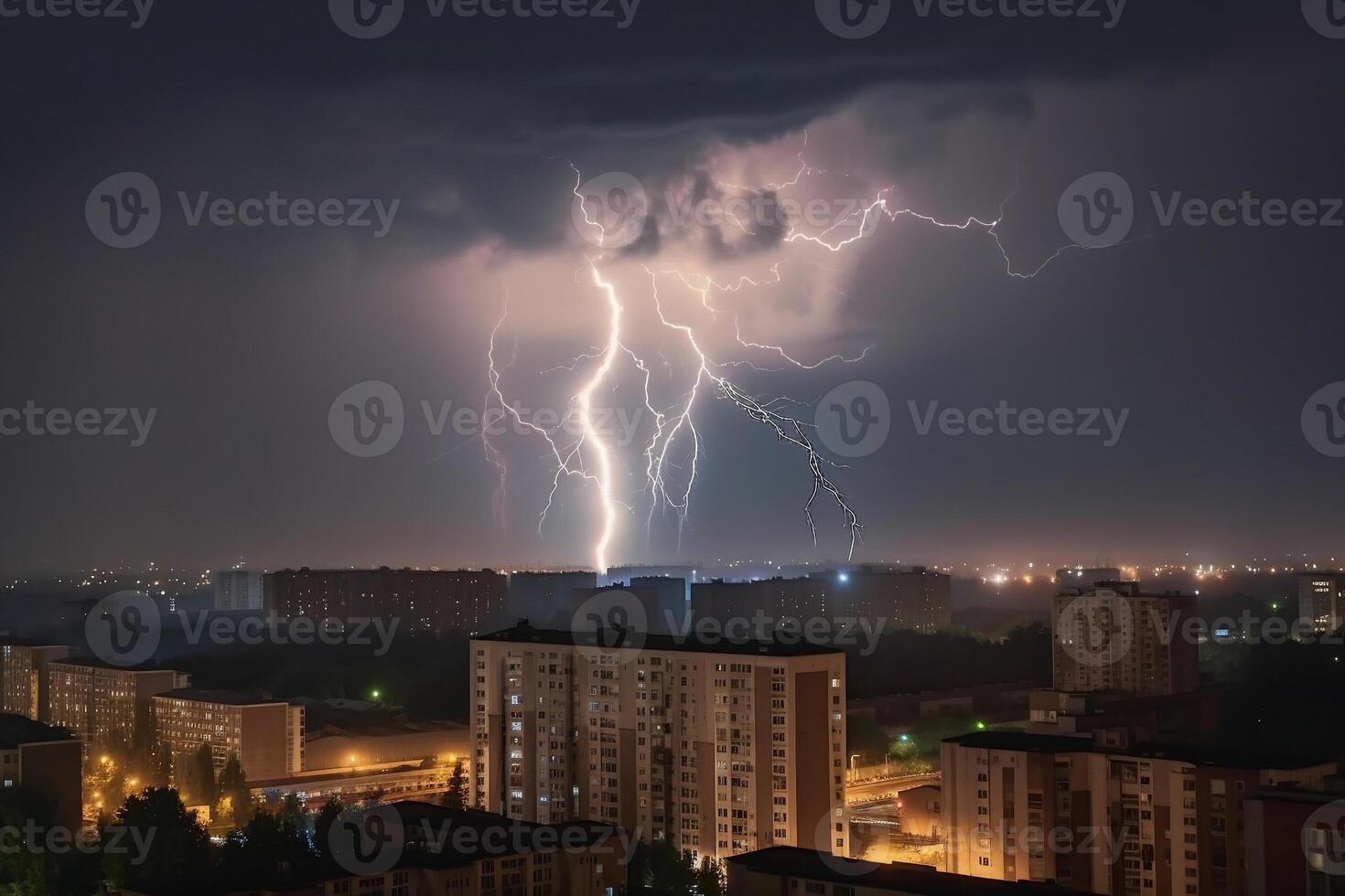 Lightning over the night city. photo