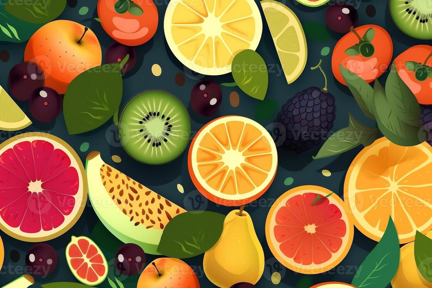 Background with cut fruits. photo