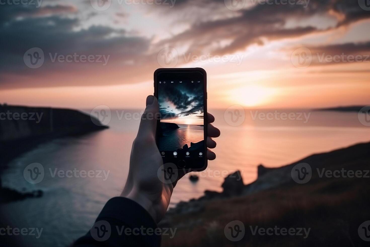 teléfono inteligente toma fotos. ai generado foto