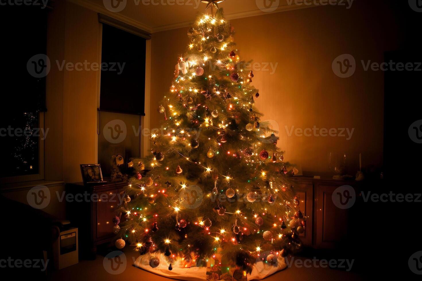 Navidad árbol en el habitación. ai generado foto