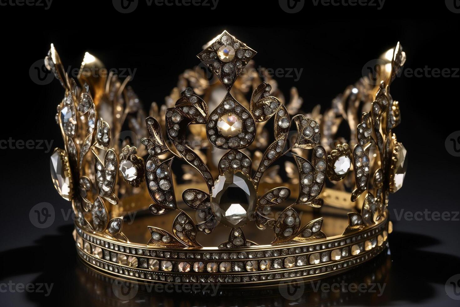 Crown with diamonds on black. photo